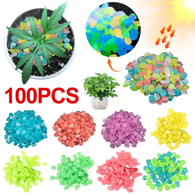 100pcs Mixed Color Outdoor Luminous Stones Glow In Dark Garden Pebbles Fish Tank Decoration Pebble Rocks Aquarium Accessories