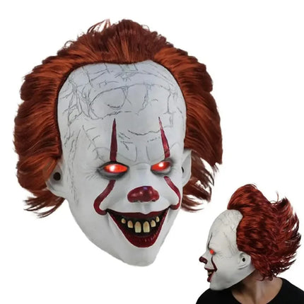 Glowing Horror Clown Mask Halloween Red Light Eyes Mask Adjustable Face Unisex Cosplay  Mischief Carnival Party Dress Up Props