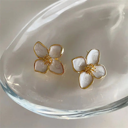 Romantic French Vintage Flower Earrings - Trendy Zinc Alloy Studs for Women