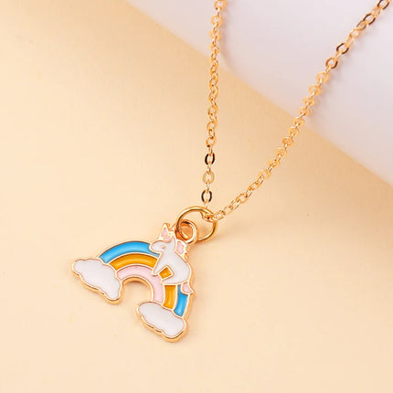 Lovely Enamel Cartoon Rainbow Unicorn Pendant Necklace For Women Girls Best Choker Necklace Birthday Party Jewelry Gifts To Kids