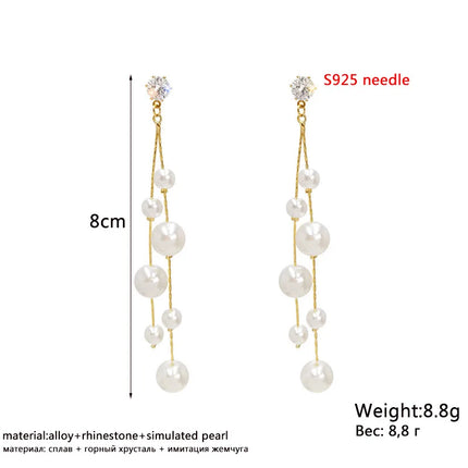 Elegant Pearl Tassel Drop Earrings with Crystal Detail - Bohemian Style Wedding Jewelry