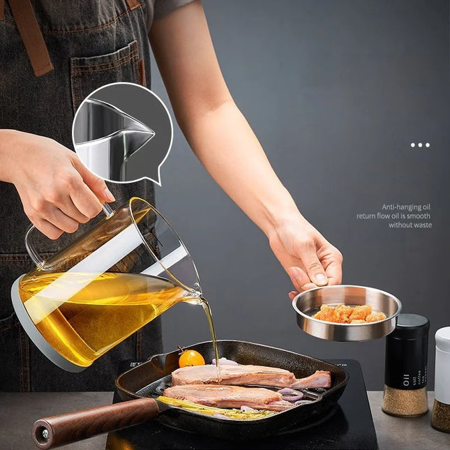 GIANXI Glass Oil Filter Kitchen Seasoning Tank Oil Tank Impurity Separator Fine Mesh Oil Filter Container Cooking Tool