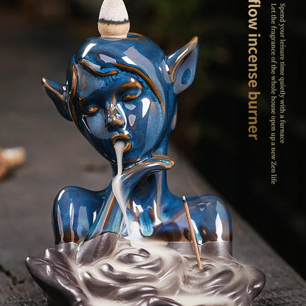 Creative European Style Backflow Incense Burner, Ceramic Elf Girl Incense Burner Romantic Valentine's Day Gift (Without Incense)