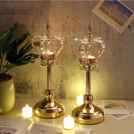 European Crown Crystal Candlestick Decorations Wedding Party Props Home Decoration Electroplating Iron Art