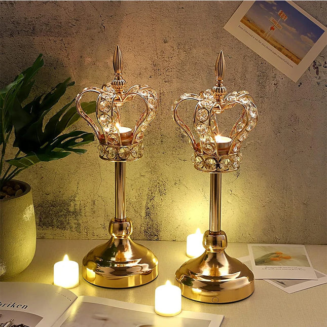 European Crown Crystal Candlestick Decorations Wedding Party Props Home Decoration Electroplating Iron Art