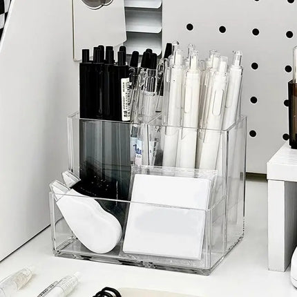 Clear Pen Holder 4 Compartments Makeup Organizer Pencil Cup Desktop Pen Holder Brush Holder Acrylic Pen Container Pencil Holder