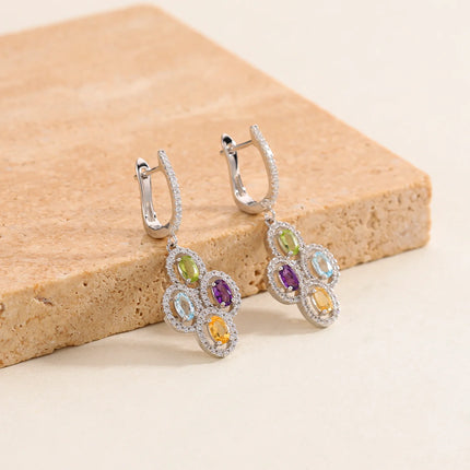 GEM'S BALLET Clover Flower Earrings Natural Amethyst Peridot  Topaz Citrine Drop Earrings in 925 Sterling Silver Gift For Her