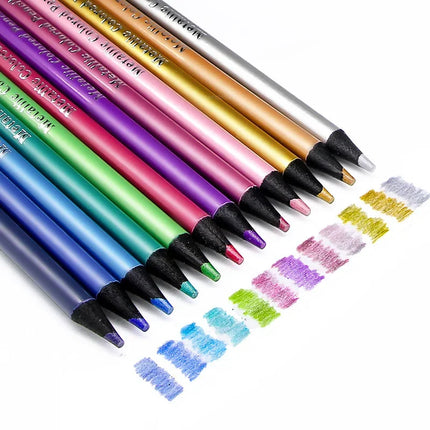 12 Color Metallic Colored Pencils Drawing Sketching Set Coloring Colour Pencils Profession Art Supplies For Artist