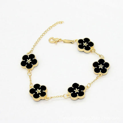 Korean New Sweet Five Leaves Flower Bracelets For Women Double Sided Flowers Metal Bracelet Bride Wedding Party Charm Jewelry