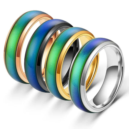 Stainless Steel Changing Color Rings 5 Colors Mood Emotion Feeling Temperature Ring for Women Men Couples Ring Tone Jewelry Gift