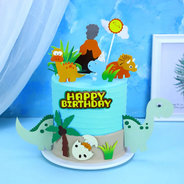 Forest Dinosaur Birthday Decorations Cake Topper Baking Cake Decor Jungle Safari Happy Birthday Party Decor Kids Party Supplies