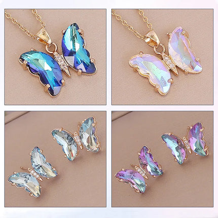 Female Bling Gradient Butterfly Pendant Necklace For Women 2023 Trending Gold Color O-Chain Y2K Sweet Choker Necklace Party Gift