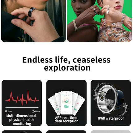 Smart Ring Bracelet Heart Rate Monitoring IP68 Waterproof Finger Digital Ring Blood Oxygen Sleep Remote Control For IOS Android