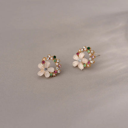 Moonlit Gardens Rhinestone Stud Earrings - Korean Fashion Jewelry for Women