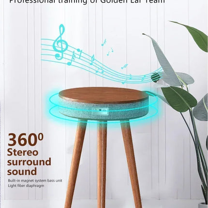 Wooden Coffee Table Portable Bluetooth Speaker Smart Speaker Tripod Table 9000 MAh with Wireless Charger and USB Charging Stand