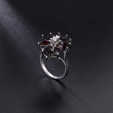 GEM'S BALLET Vintage Cluster Ring Pear Natural Black Garnet Gemstone 925 Sterling Silver Statement Rings for Women