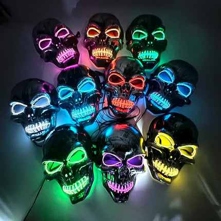 LED Halloween Skull Mask Party Supply Horror Skeleton Head Flashing in The Dark Night Scary Mask Halloween Shock Face for Adult