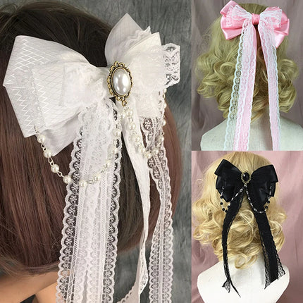 Lolita Lace Bow Ribbon Hair Clip Cute Hairpins Headdress Headband Hair Accessories Women Girls Hair Ornament