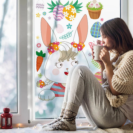 Rabbit Glass Sticker Decal Holiday Decorations Spring Kids Room Home Kitchen Decor 2023 Easter Window Stickers Wall Sticker