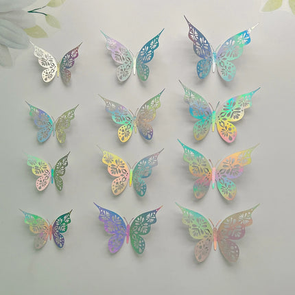 12 Pieces 3D Hollow Butterfly Wall Sticker Bedroom Living Room Home Decoration Paper Butterfly