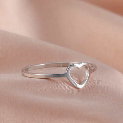 Amaxer Minimalist Heart Stainless Steel Rings For Girl Women Gold Color Cute Tiny Hollow Finger Ring Jewelry Gift