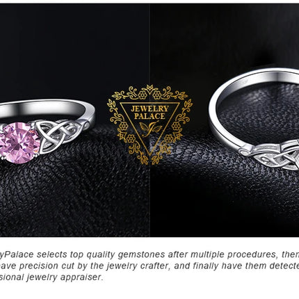 JewelryPalace Celtic Knot Created Pink Sapphire 925 Sterling Silver Ring for Women Promise Engagement Ring Fine Jewelry Gift