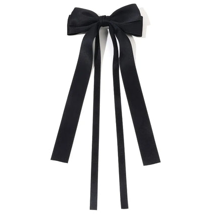 Korean Solid Color Ribbon Double Bowknot Hair Clips for Women Girls Trendy Big Bow Long Tassel Silver Barrettes Pin Accessories