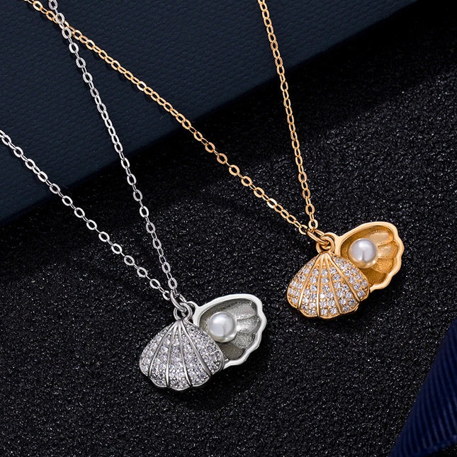 Summer Fashion Crystal Zircon Shell Imitation Pearl Pendant Necklace For Women  Collar Beach Neck Jewelry