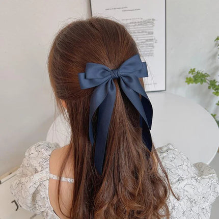 Lystrfac Fashion Fabric Ribbon Hair Bow Hairpin for Women Girls Hair clips Black White Bow Top Clip Female Hair Accessories