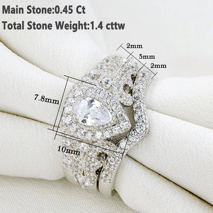 Newshe 3 Pcs 925 Sterling Silver Wedding Rings for Women 1.4 Ct Pear Shape AAAAA CZ Engagement Ring Set Classic Jewelry NR5015