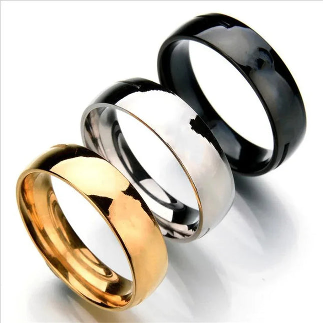 Stainless Steel Smooth Cambered Ring Steel Color 6mm Wide Simple Geometric Type Mens Ring  Gold Rings for Women Jewellery