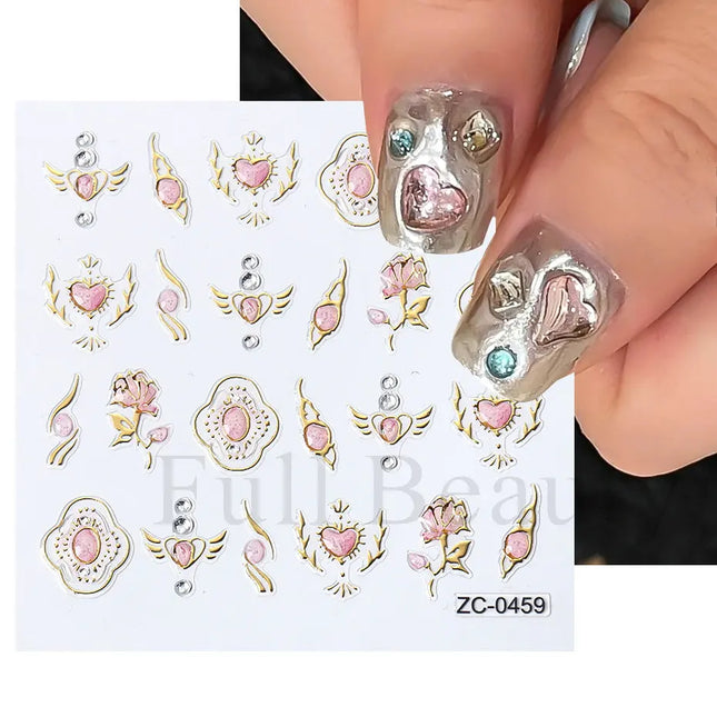 Diamond Pearl Self Adhesive Stickers For Nail Gold Frame Abstract Geometric New 5D Creative Decals Nail Art Decoration LAZC-0447