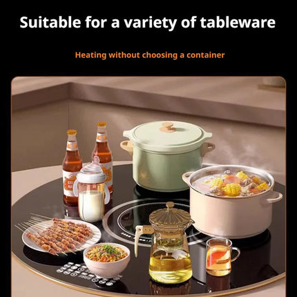 Household round multifunctional dining table with hot pot heating plate