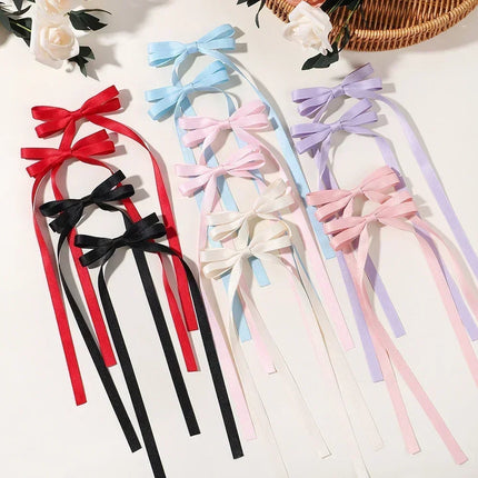 2pcs 2024 New Cute Ribbon Bow Headband Long Tassel Hair Clip Women's Hair Accessories Girls Party Headwear Side Clips Wholesale