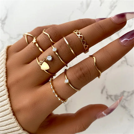 16Pcs/set Punk Finger Rings Minimalist Smooth Gold Color Black Geometric Metal Rings for Women Girls 2022 Trendy Party Jewelry