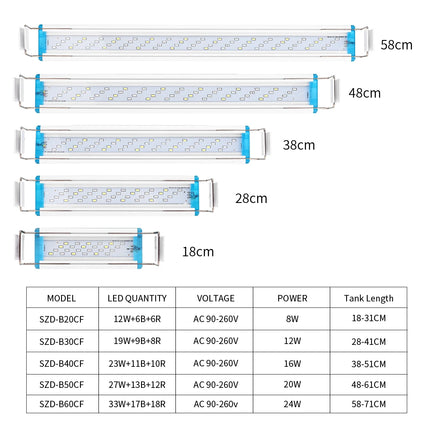 18~70CM Super Bright Lamp LED Aquarium Light For Aquatic Plant Fish Tank Extensible Clip Lamp 90~260V