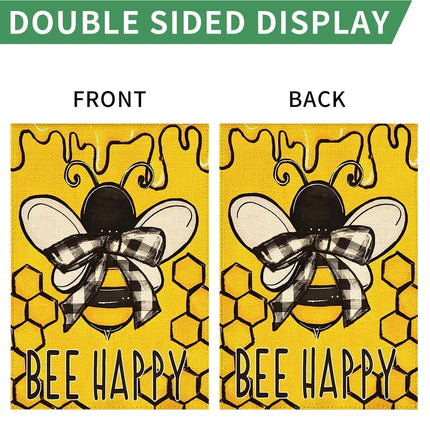 1PC  Bee Happy Pattern Linen Cotton Garden Flag Banner Indoor Outdoor Home Garden Hanging Decor