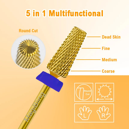 New Cross Cut 5in1 Tungsten Nail Drill Bits Carbide Left Right Hand Double Rotating Milling Cutter Manicure Polishing Tool 3/32"