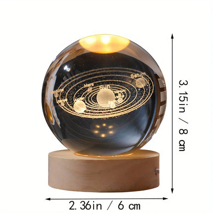 1Pc 6cm 3D Crystal Ball Warm Light Crystal Planet Night Light Laser Engraved Solar System Globe Astronomy Birthday Gift Home Des