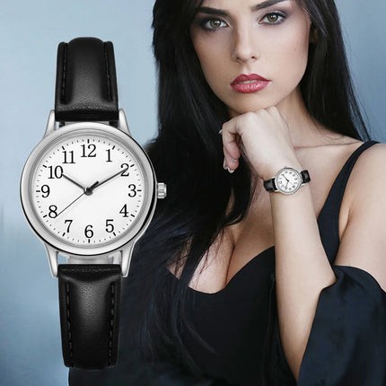 Japan Movement Women Quartz Watch Easy to Read Arabic Numerals Simple Dial PU Leather Strap Lady Candy Color