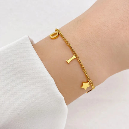 Korea New Fashion Letter Star Pendant Bracelet Woman Simple Vintage Stainless Steel Bracelet Luxury Jewelry Accessories Gifts