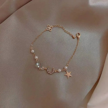 Korean Zircon Pearl Star Moon Bracelets for Women Cute Elegant Bow Adjustable Bracelet Bangle Girls Fashion Jewelry Party Gift