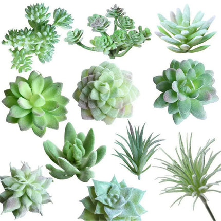 11pcs/set Artificial Succulents Fake Faux Flowers Mini PVC Simulated Floral Plants Craft DIY Accessories Home Office Decor