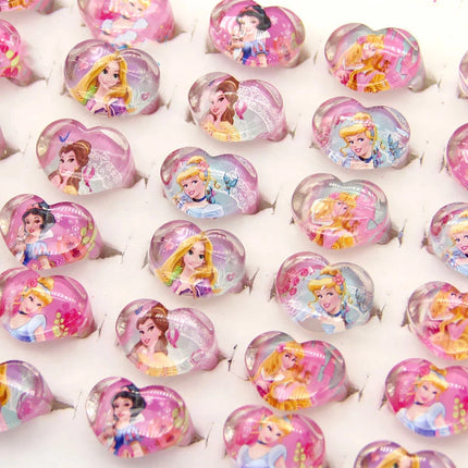 12pcs Disney Frozen Elsa Anna Princess Ring Acrylic Minnie Mouse Unicorn Kids Finger Rings Girls Gifts Birthday Party Supplies