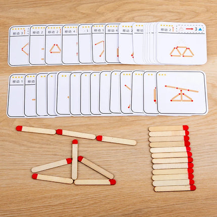 Matchstick Puzzle Game Wooden Toy, DIY Math Geometry Board Game Creative Thinking Match Logic Training Educational Toys For Kids