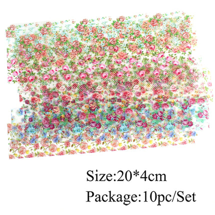 10pcs Holographic Nail Foil Slider Mix Flower Designs Set Transfer Nails Stickers Floral Prints Manicure Decal Art Decoration