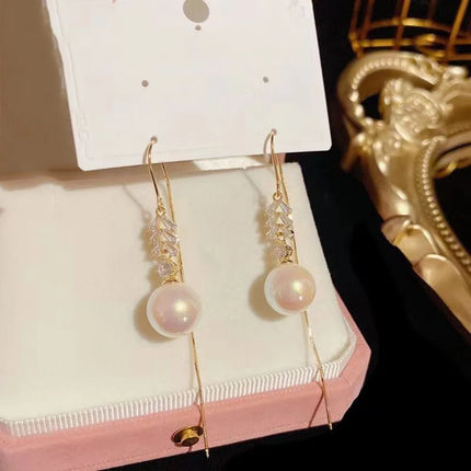 Korean Exquisite Imitation Pearl Tassel Drop Earring For Women Shiny  Zircon Flower Leaf Long Ear Line Geometric Earring Jewelry