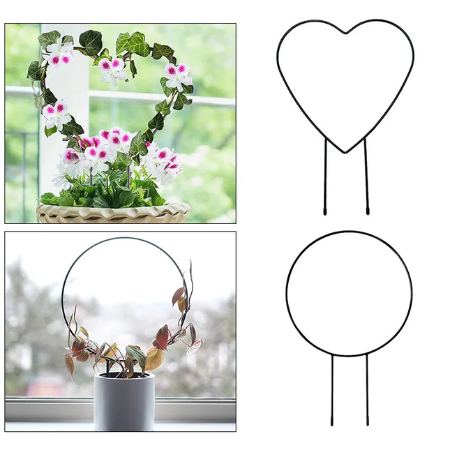 1Pc Garden Plant Support Stake Stand Round Vine Climbing Rack Ironheart-Shaped Flower Plant Trellis Support Frame Garden Decor