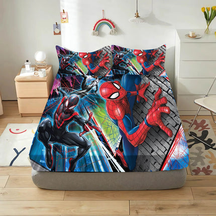 SpiderMan 2/3pcs Bedding Set Fitted Sheet Printed 100% Polyester Anime Home Decor Suitable For Children And Adults