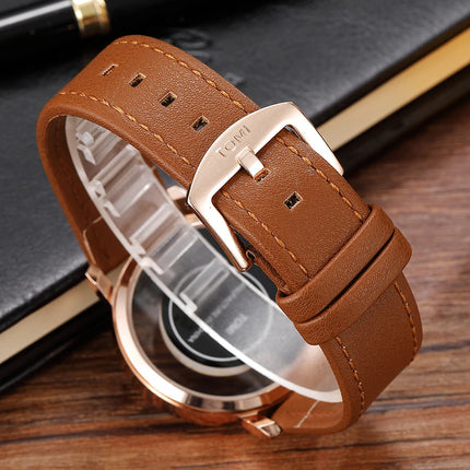 TOMI Creative Quartz Men's Women's Watch Unique Unilateral Transparent Dial Couple Watch Leather Strap Simple Gift Clock New